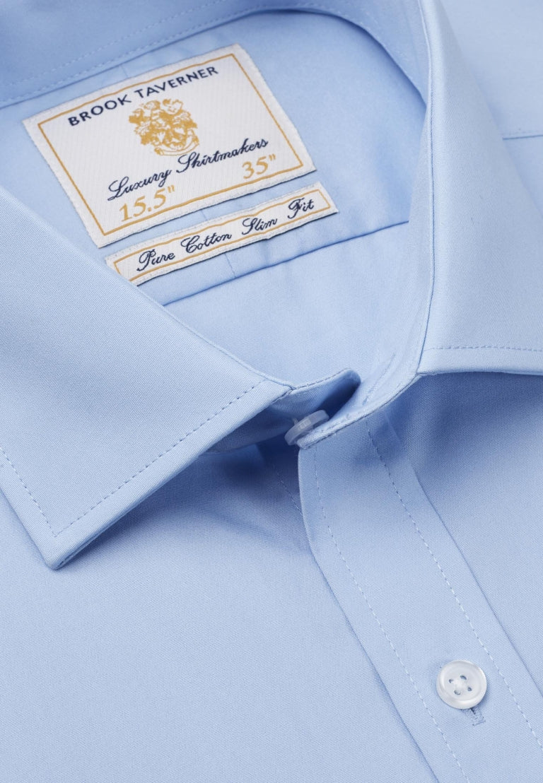 Regular Fit Single Cuff Blue Poplin Cotton Shirt