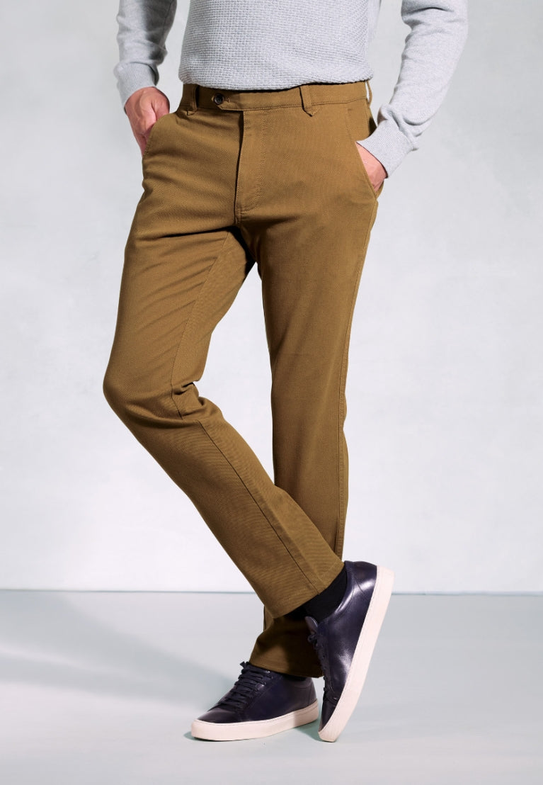 Tailored Fit Aristotle Caramel Textured Stretch Cotton Chinos