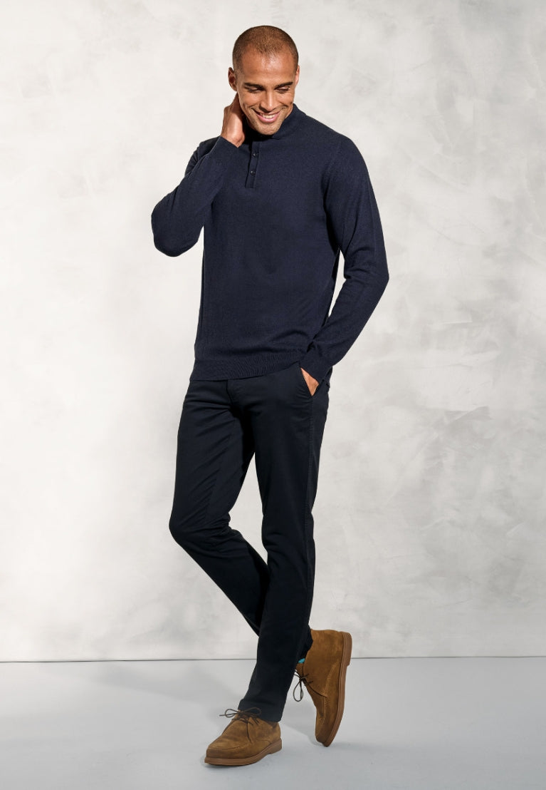 Bennett Navy Pure Cotton Long Sleeve Polo Shirt