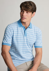 Denby Sky Blue Textured Stripe Cotton Polo Shirt - detail