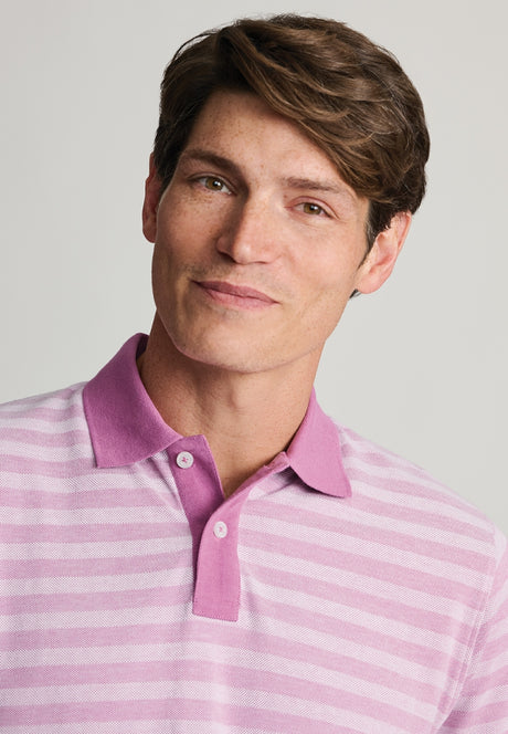 Denby Mauve Textured Stripe Cotton Polo Shirt