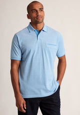 Ellerton Sky Blue Textured Spot Cotton Polo Shirt - front