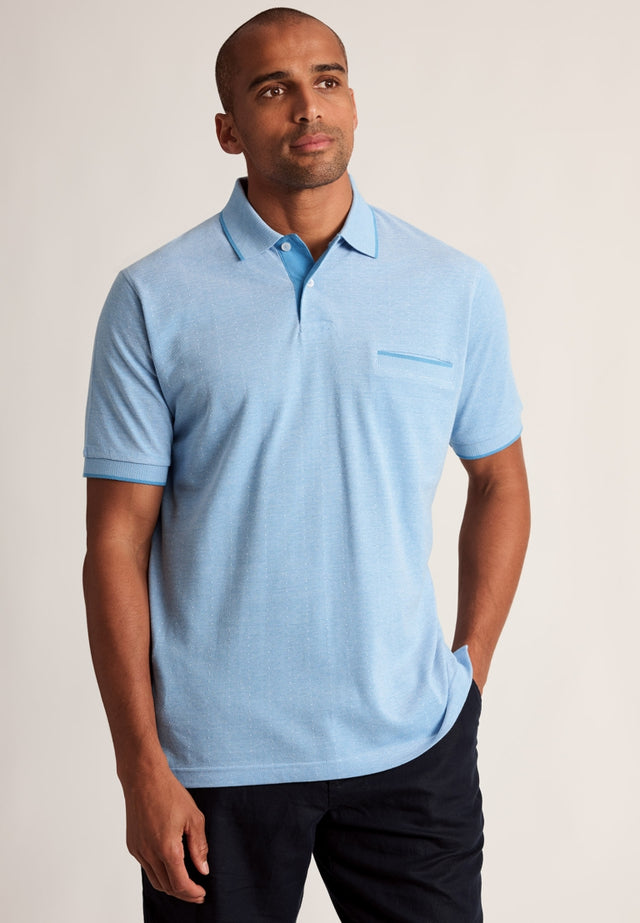 Ellerton Sky Blue Textured Spot Cotton Polo Shirt - front