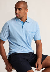 Ellerton Sky Blue Textured Spot Cotton Polo Shirt - detail