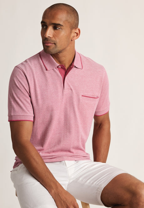 Ellerton Raspberry Textured Spot Cotton Polo Shirt - detail