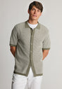 Farnley Khaki Button Through Knitted Cotton Blend Polo Shirt