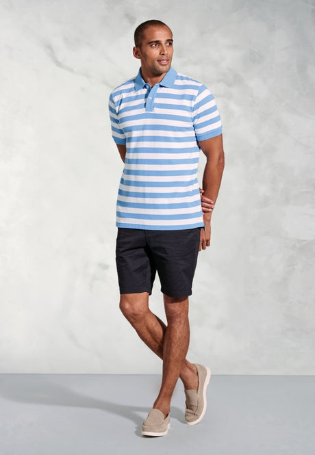 Jackman Sky Blue Bold Stripe Cotton Pique Polo Shirt - detail