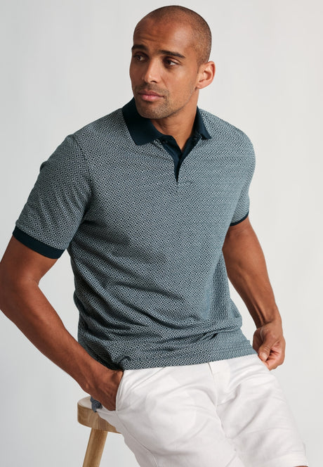 McGregor Navy Geo Cotton Jersey Polo Shirt - detail
