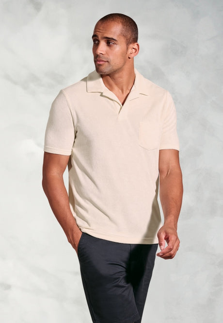 Milton Off White Cotton Rich Terry Towelling Polo Shirt