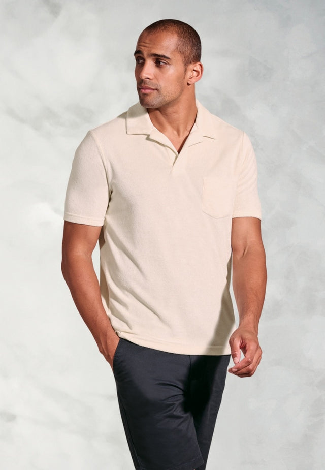 Milton Off White Cotton Rich Terry Towelling Polo Shirt