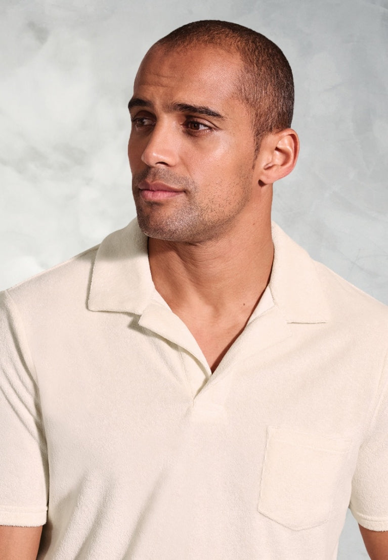 Milton Off White Cotton Rich Terry Towelling Polo Shirt