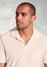 Milton Off White Cotton Rich Terry Towelling Polo Shirt