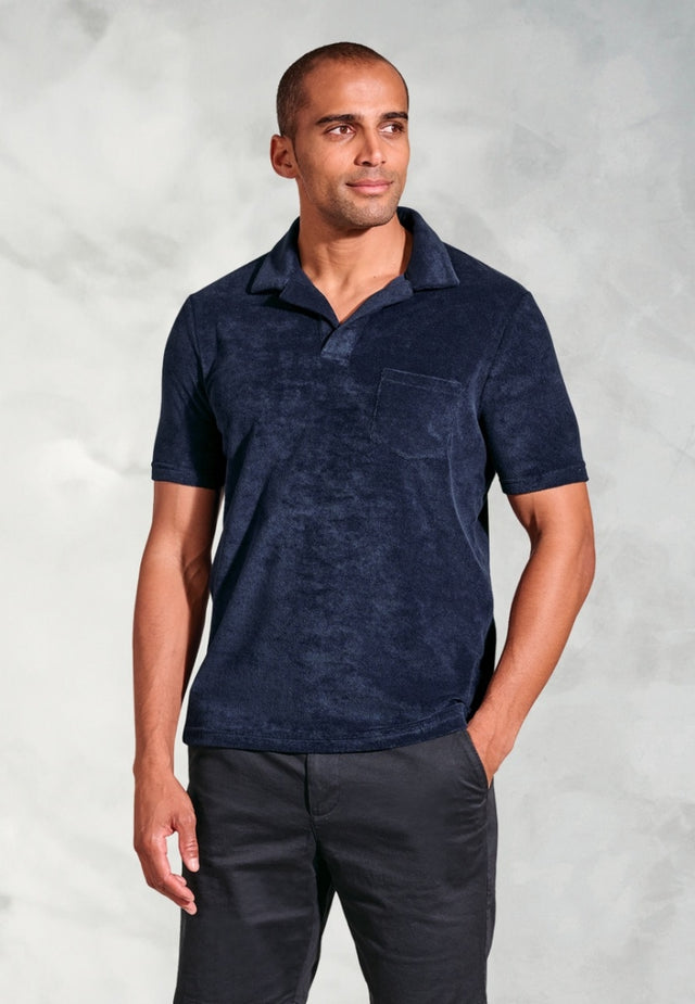 Milton Navy Terry Towelling Polo Shirt - front