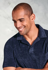 Milton Navy Terry Towelling Polo Shirt - detail