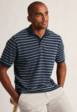 Ottringham Navy Popcorn Textured Stripe Cotton Polo Shirt - detail