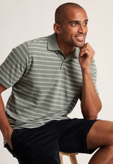 Ottringham Sage Popcorn Textured Stripe Cotton Polo Shirt - detail