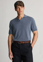 Overton Notch Neck Air Force Blue Cotton Tencel Knitted Polo Shirt - front