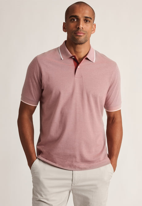 Ruffalo Brick Fine Stripe Cotton Jersey Polo Shirt - front