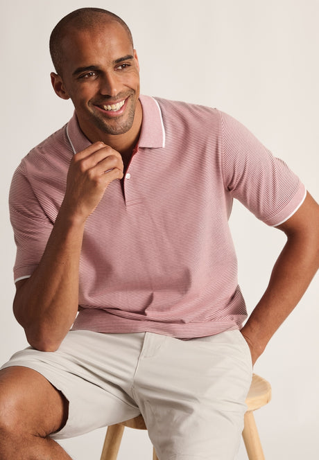 Ruffalo Brick Fine Stripe Cotton Jersey Polo Shirt - detail