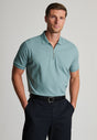 Ryecroft Sage Textured Zip Neck Cotton Polo Shirt - front