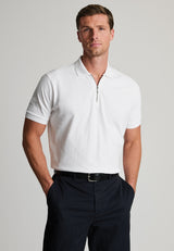 Ryecroft White Textured Zip Neck Cotton Polo Shirt - front