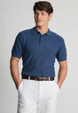 Selby Denim Blue Textured Cotton Knitted Polo Shirt - front