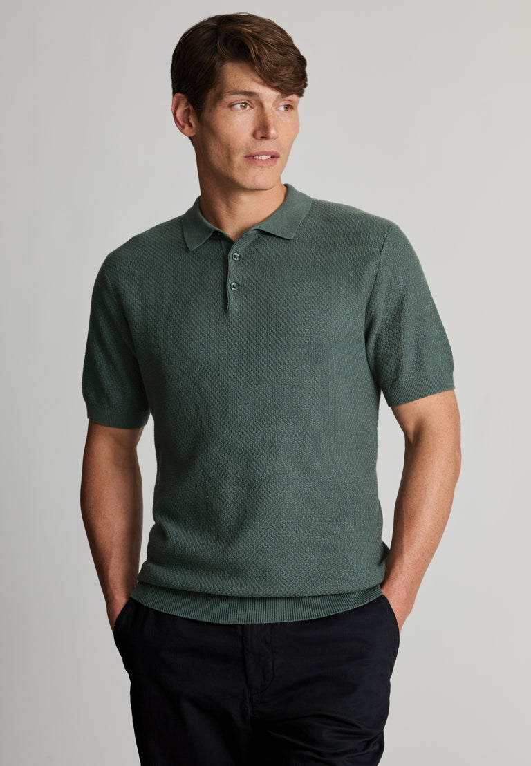 Selby Teal Textured Cotton Knitted Polo Shirt