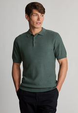 Selby Teal Textured Cotton Knitted Polo Shirt