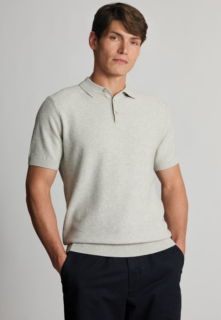 Selby Silver Grey Textured Cotton Knitted Polo Shirt