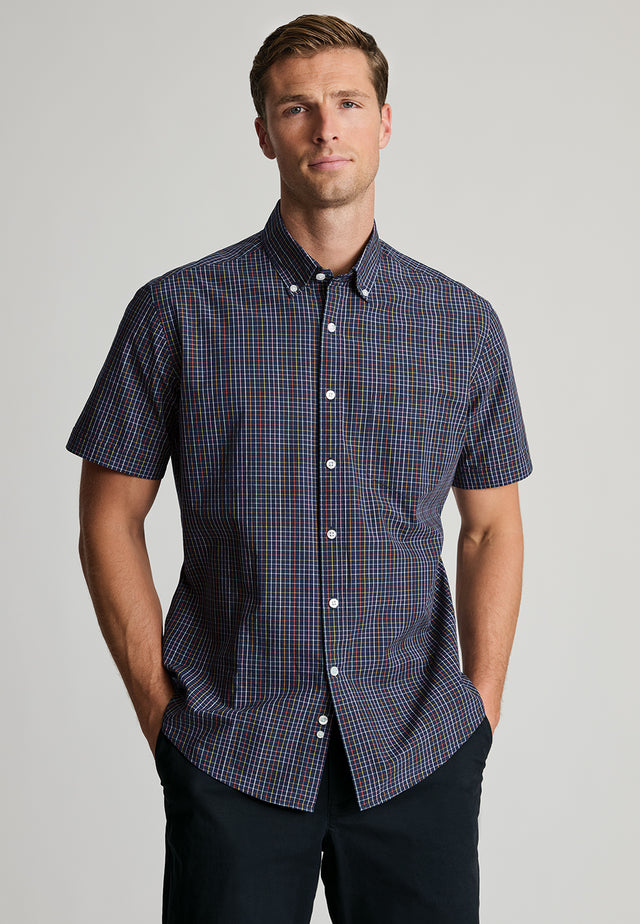Regular Fit Navy Check Portofino Short Sleeve Shirt