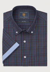 Regular Fit Navy Check Portofino Short Sleeve Shirt