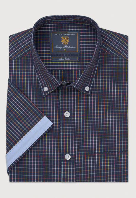 Regular Fit Navy Check Portofino Short Sleeve Shirt