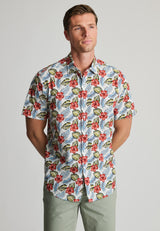 Regular Fit Rust Hibiscus Tropical Print Short Sleeve Shirt