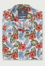 Regular Fit Rust Hibiscus Tropical Print Short Sleeve Shirt
