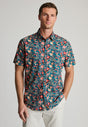 Regular Fit Teal Floral Print Short Sleeve Shirt