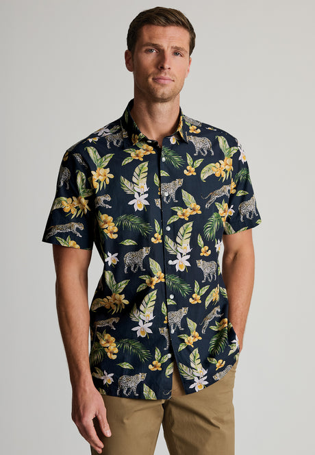 Regular Fit Black Leopard Short Sleeve Shirt