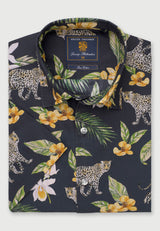 Regular Fit Black Leopard Short Sleeve Shirt