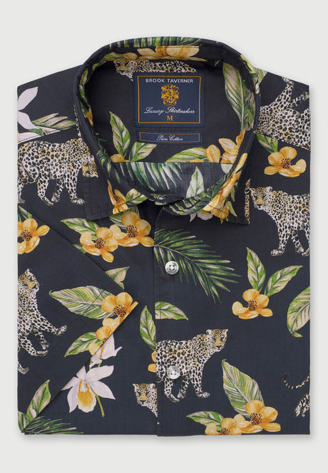 Regular Fit Black Leopard Short Sleeve Shirt