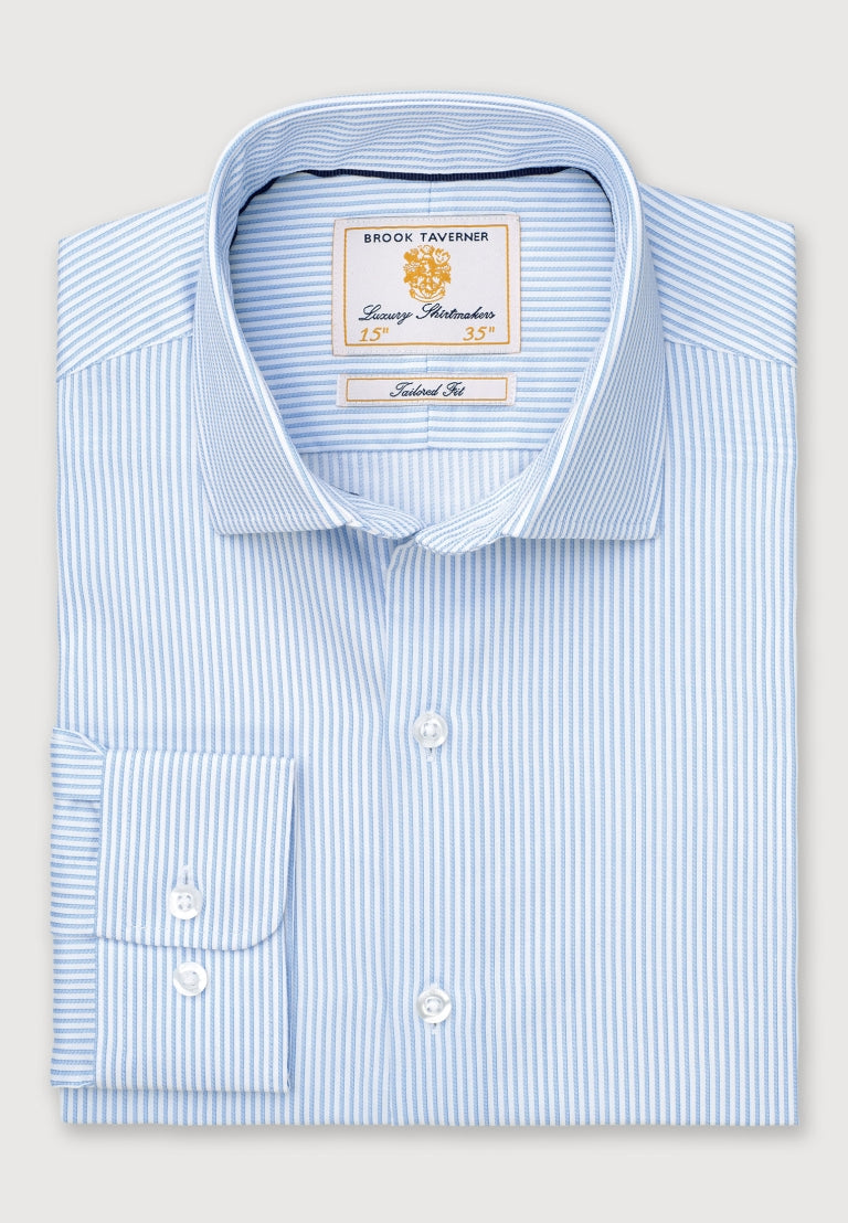 Tailored Fit Blue Fine Stripe Cotton Shirt - detail