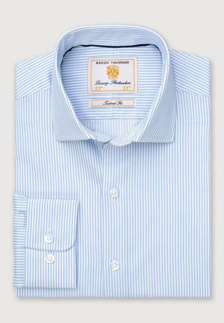 Tailored Fit Blue Fine Stripe Cotton Shirt - detail