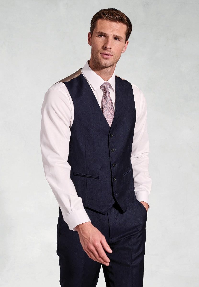 Tailored Fit Affleck Navy Wool Suit Waistcoat