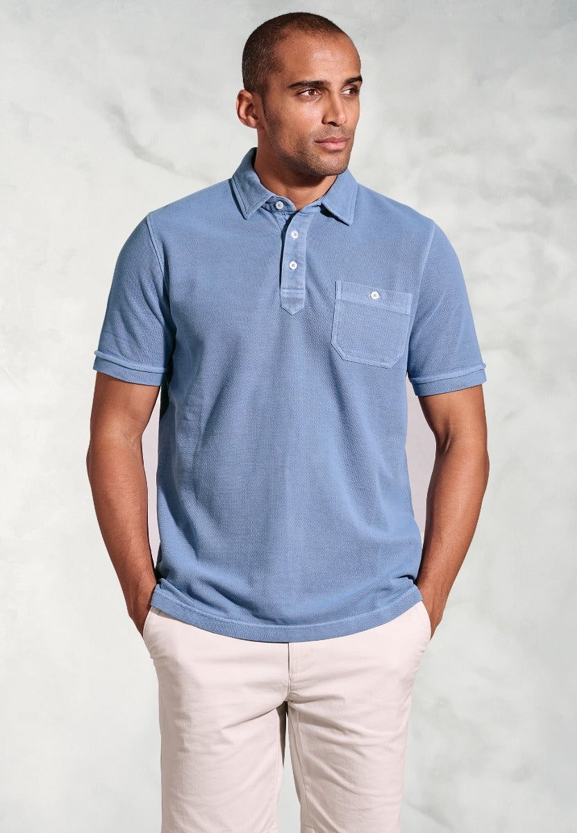 Agassi Blue Garment Washed Pure Cotton Piqué Polo Shirt