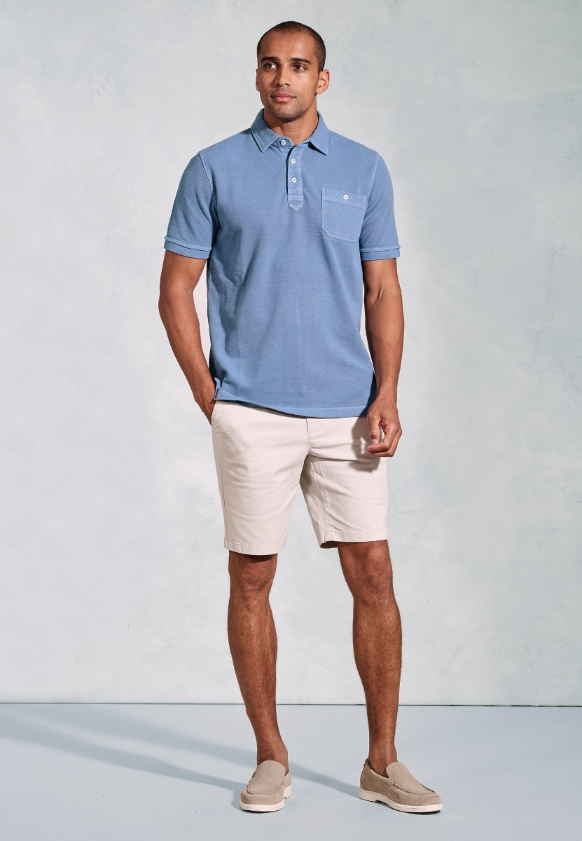 Agassi Blue Garment Washed Pure Cotton Piqué Polo Shirt