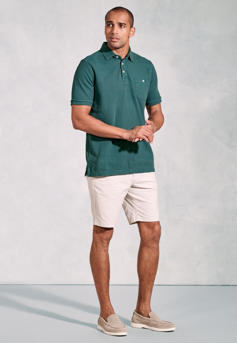 Agassi Teal Garment Washed Pure Cotton Piqué Polo Shirt