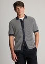 Farnley Navy Button Through Knitted Cotton Blend Polo Shirt