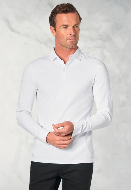 Frederick White Long Sleeve Stretch Cotton Polo Shirt