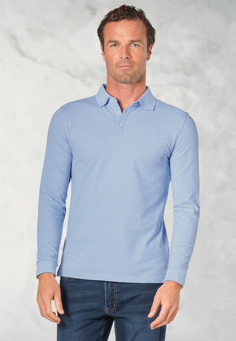 Frederick Sky Blue Marl Long Sleeve Polo Shirt