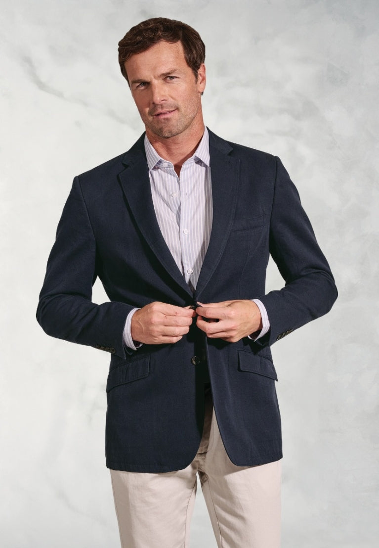 Regular Fit Hemsworth Navy Washed Cotton Linen Jacket - front
