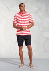 Jackman Coral Bold Stripe Cotton Pique Polo Shirt