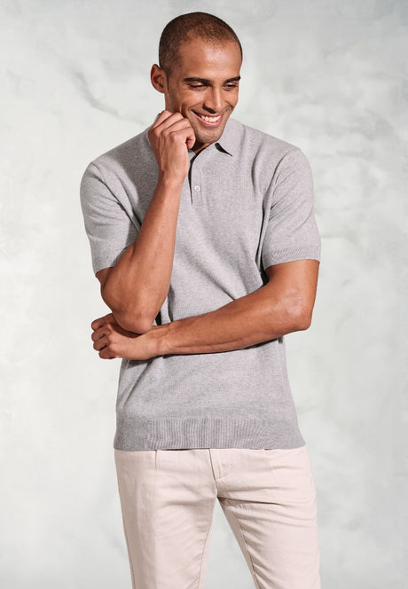Lancaster Grey Knitted Pure Cotton Polo Shirt